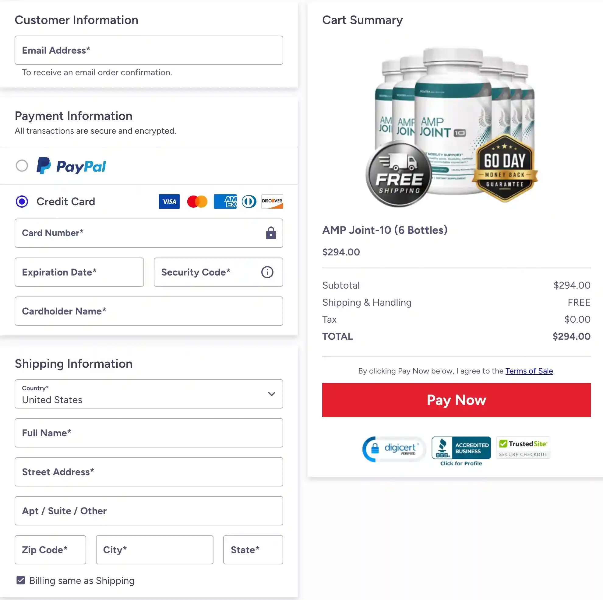 Secure payment methods accepted — Visa, Mastercard, Amex, PayPal for AMP Joint 10